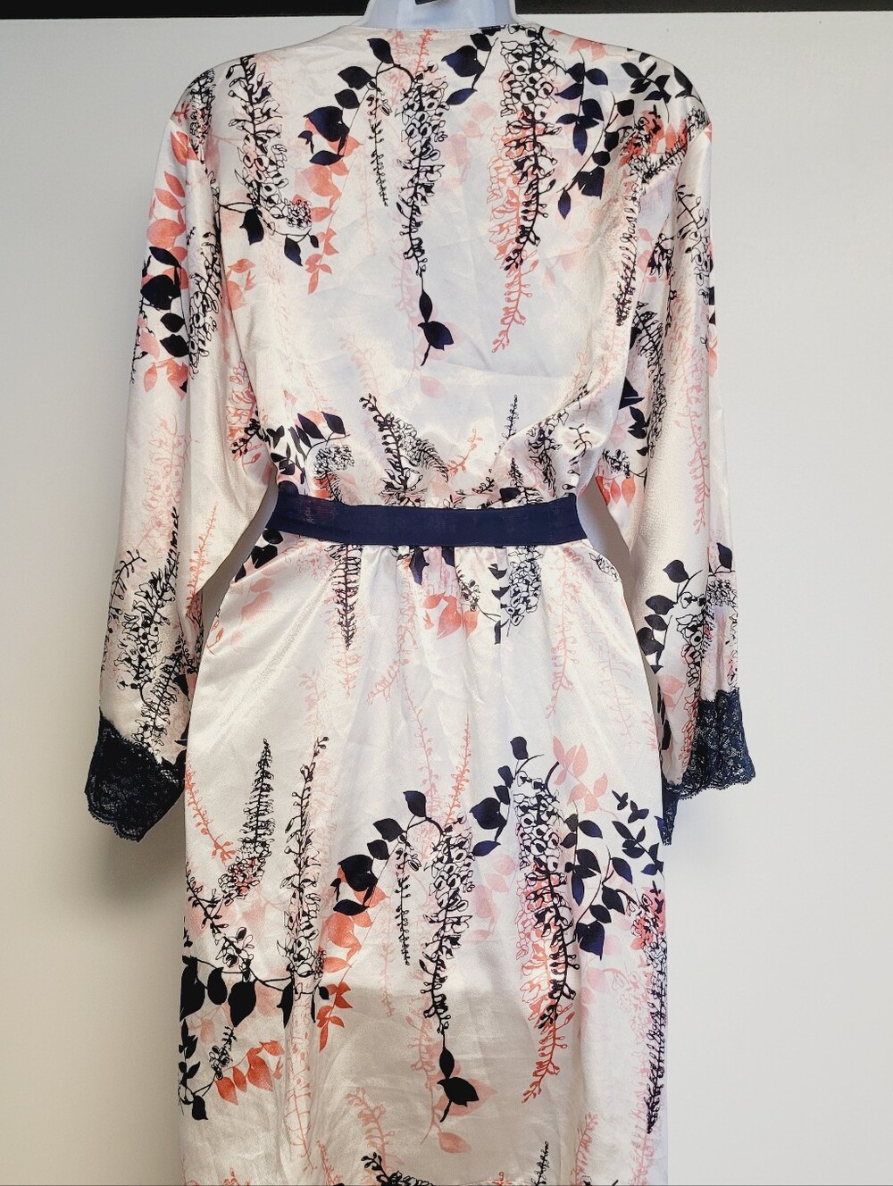 Oscar de la Renta Pink Label Floral Satin Kimono Robe Navy Intimate Sleepwear XL - Picture 10 of 10